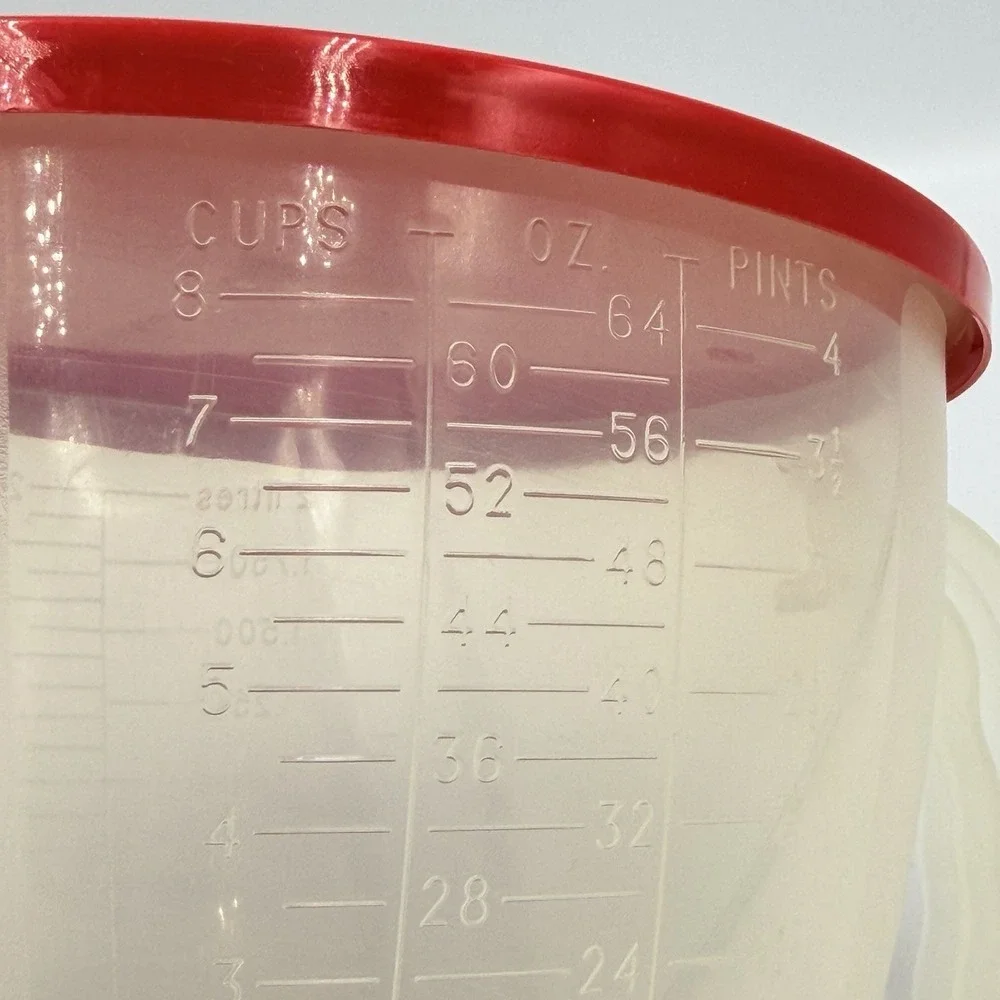 VTG Tupperware 2L Batter Bowl Measuring Pitcher Red‎ Lid 500B-1 Mix Pour USA
